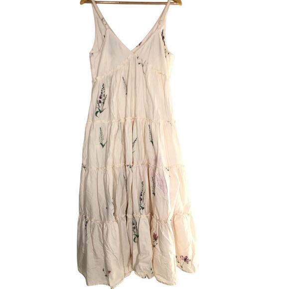 Splendid Blossom Dress Floral Sleeveless V-Neck Tiered Maxi Off-White Medium - Picture 3 of 7